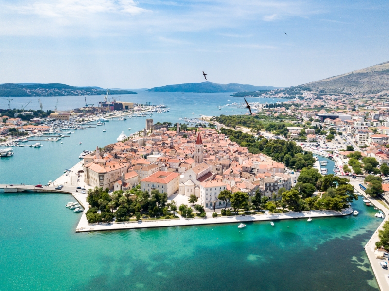 Aerial view of the historic old city of trogir, Motorcycle Rental Agency Trogir Croatia
